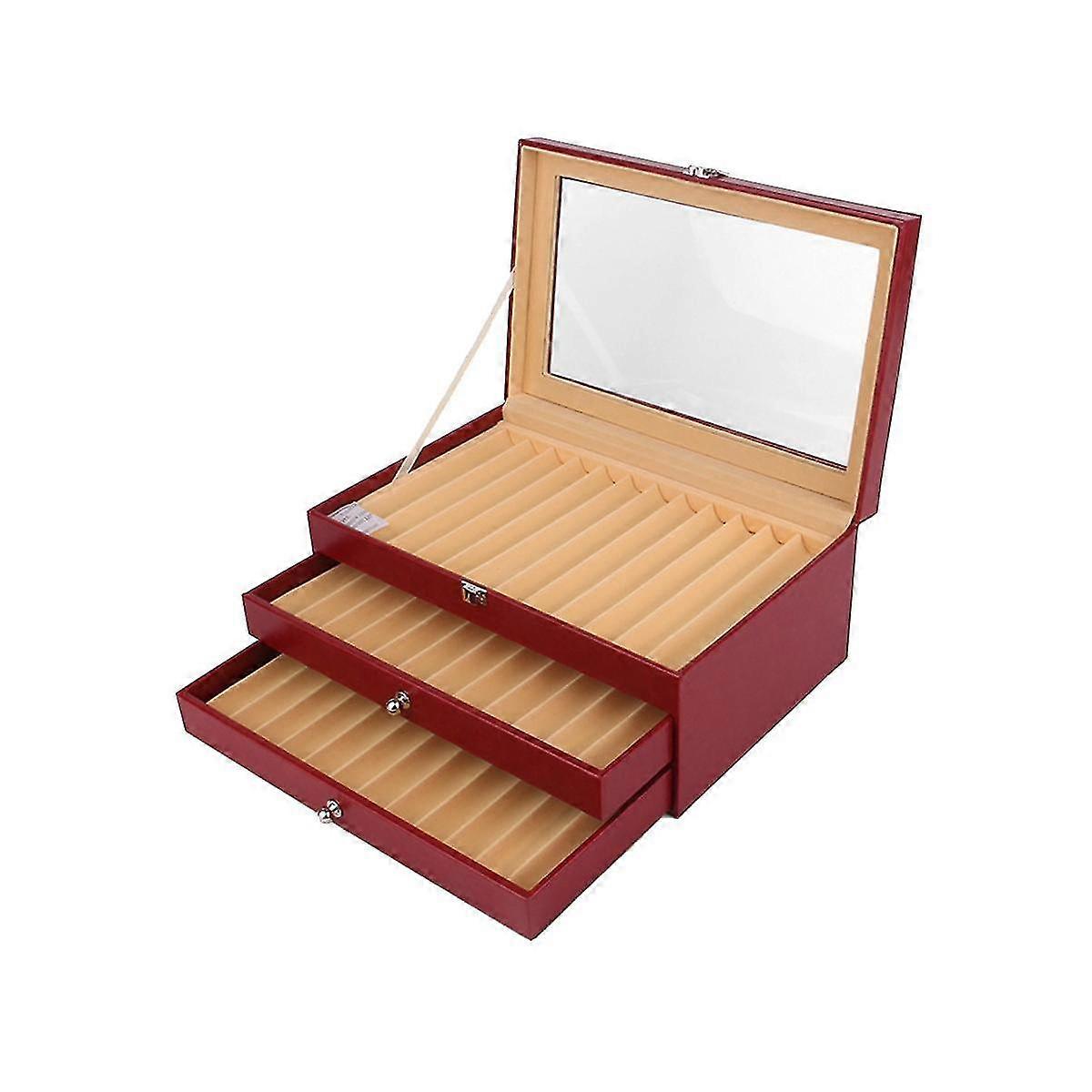 36 Slots Pen Display Stora Box 3 Layer Pu Pen Case Glass Ow Fountain Case Pen-