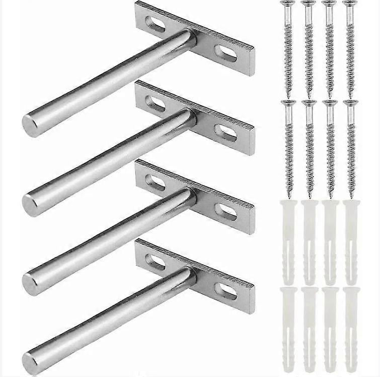 Hidden T Shape Wall Mounted Shelf Bracket, 4 Pieces Hidden Fixing Floating Shelf Metal Brackets, Invisible Floating Shelf Brackets Silver for Home Wal