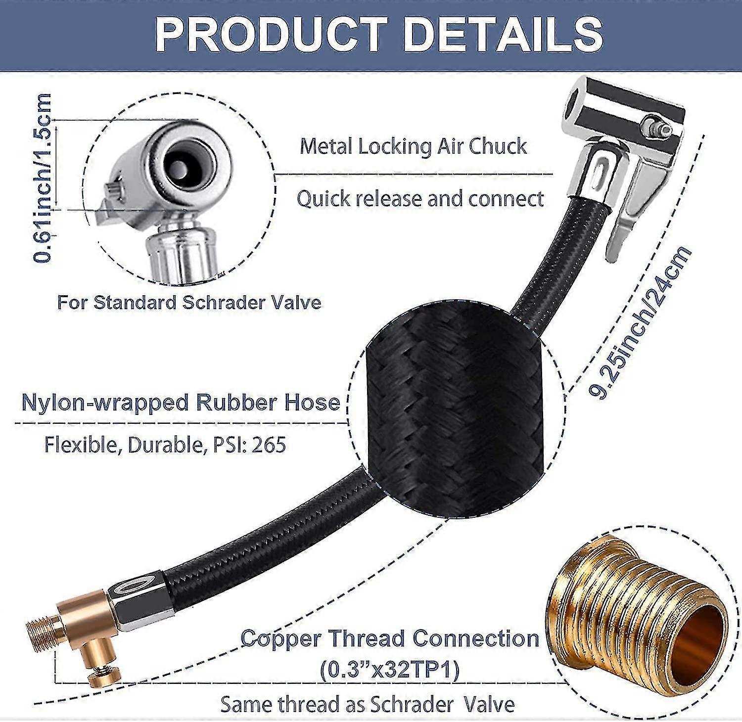 X AUTOHAUX 300cm Flexible Tire Valve Extension - Universal Air Hose With Locking Chuck For Cars & Bikes