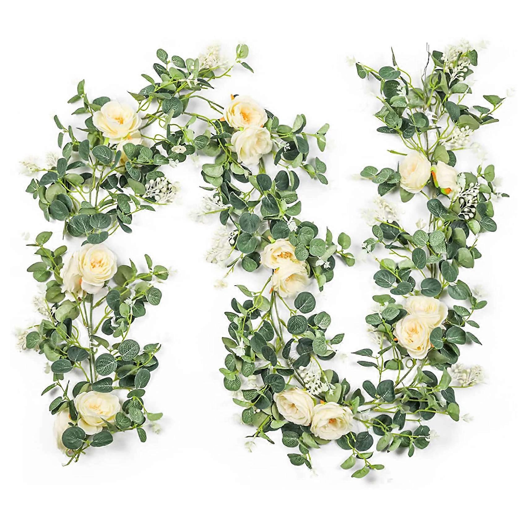 2 Pack Eucalyptus Garland with Champagne , Greenery Garland Bulk Artificial Silk Floral Eucalyptus