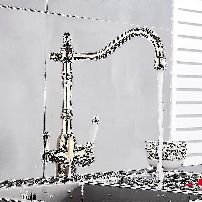 Kitchen Water Filter Faucet Kitchen Faucets Dual Spout Filter Faucet Mixer 360 Degree Rotation Water Purification Feature Taps