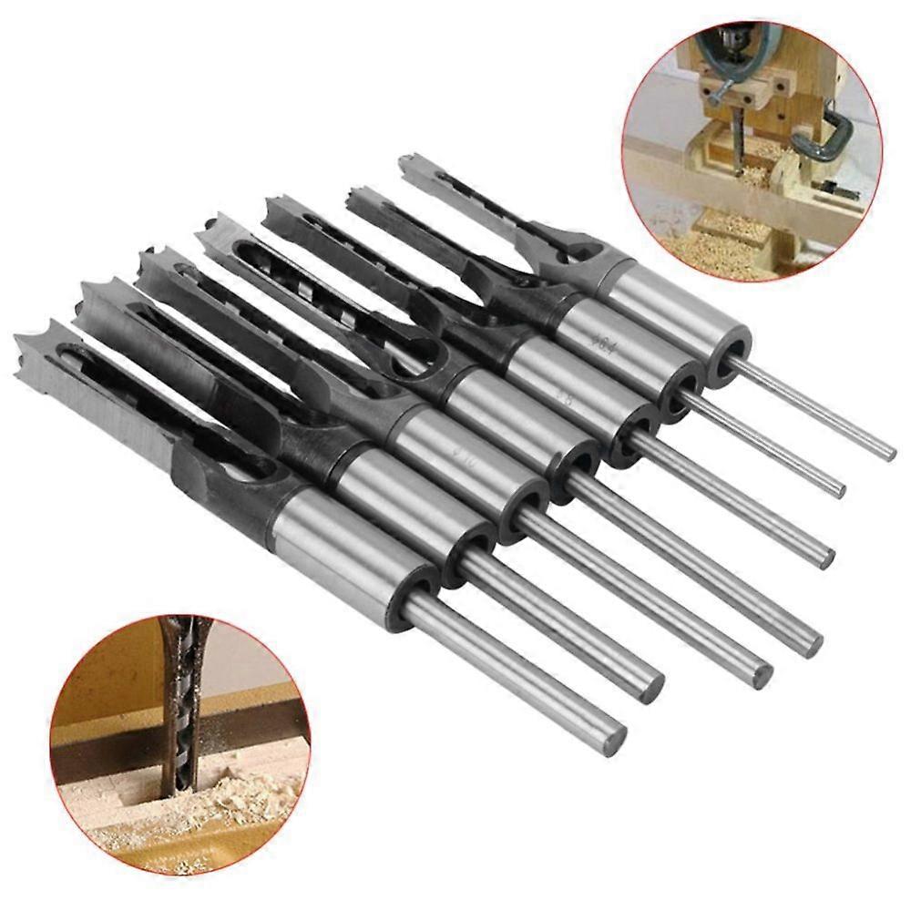 6-Piece Square Hole Drill Bit Set - HSS Woodworking Mortising Chisels For Perfect Square Holes