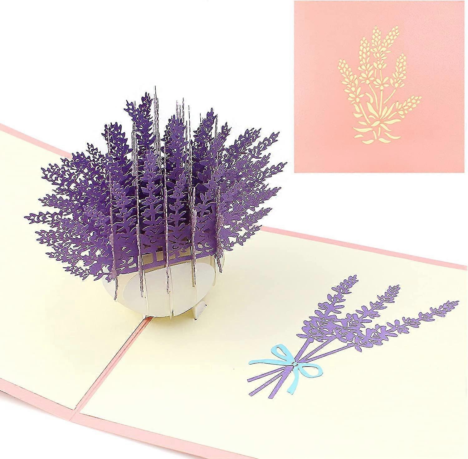 ラベンダーのグリーティングカード 3Dポップアップバースデーカード 母の日カード 感謝祭 父の日 誕生日 バレンタインデー