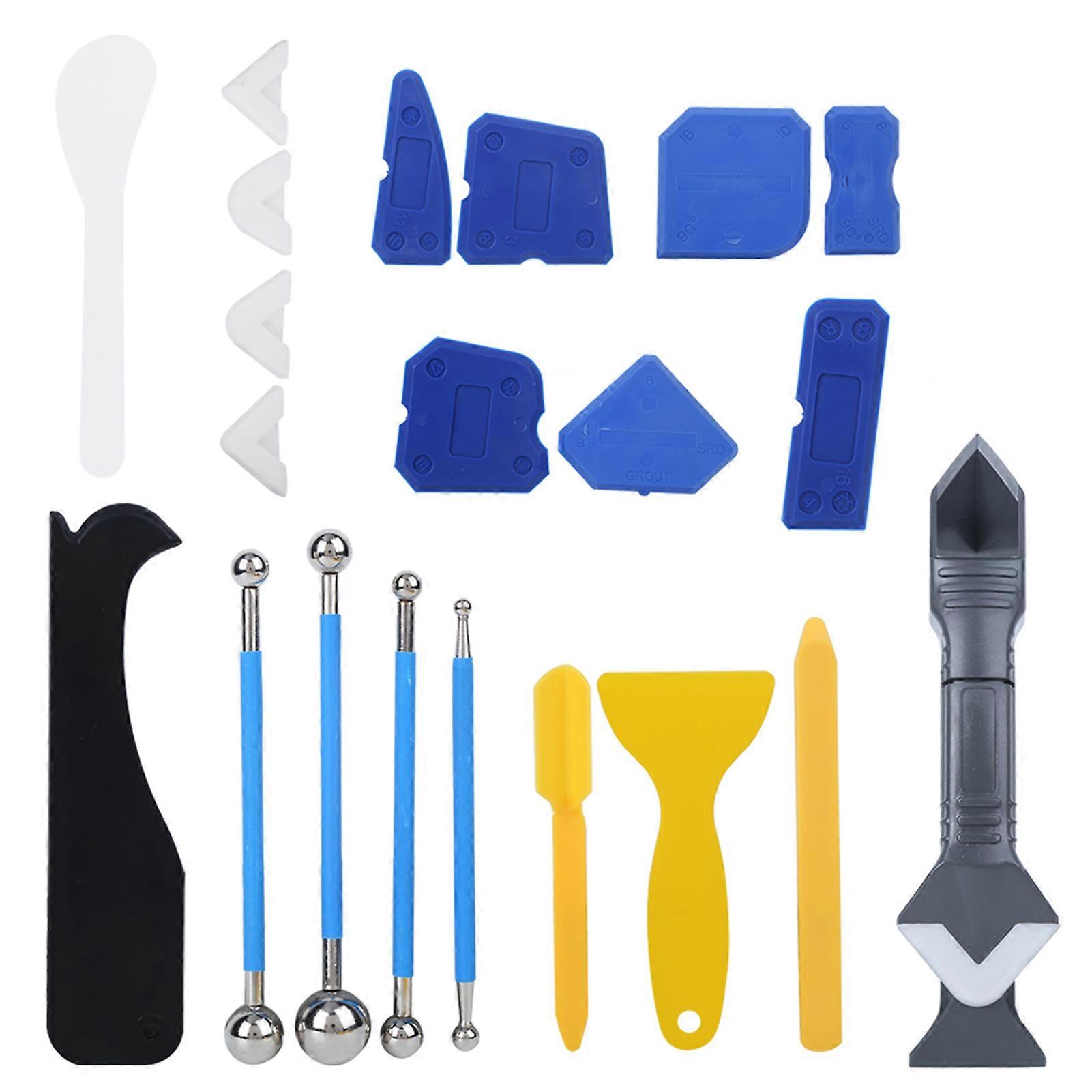 Plastic Sealant Spreader Caulking Scraper Sewing Tool Kit for Molding Grouting Resin - 22Pcs