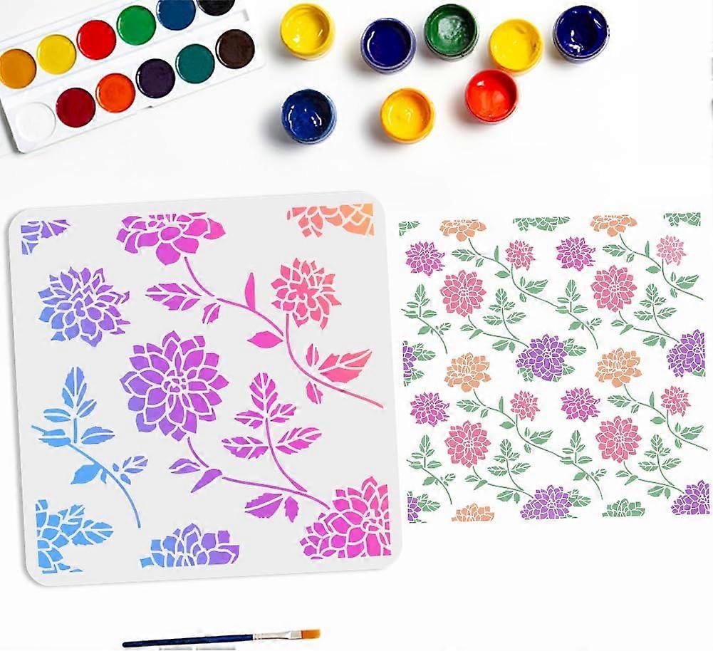 Dahlia Stencils for Painting 11.811.8inch Large Dahlia Flowers Craft Template with Paint Brush Reusable Blossom Dahlia Flower Leaves Templates for Woo