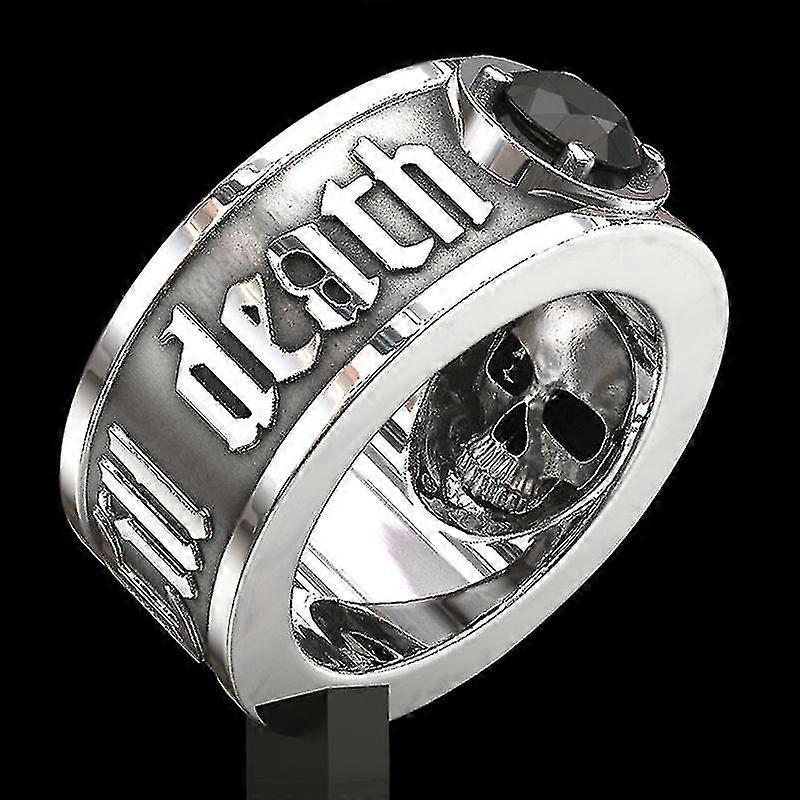 Creative Skull English Letter Ring - Punk Skull And Black Diamond Ring