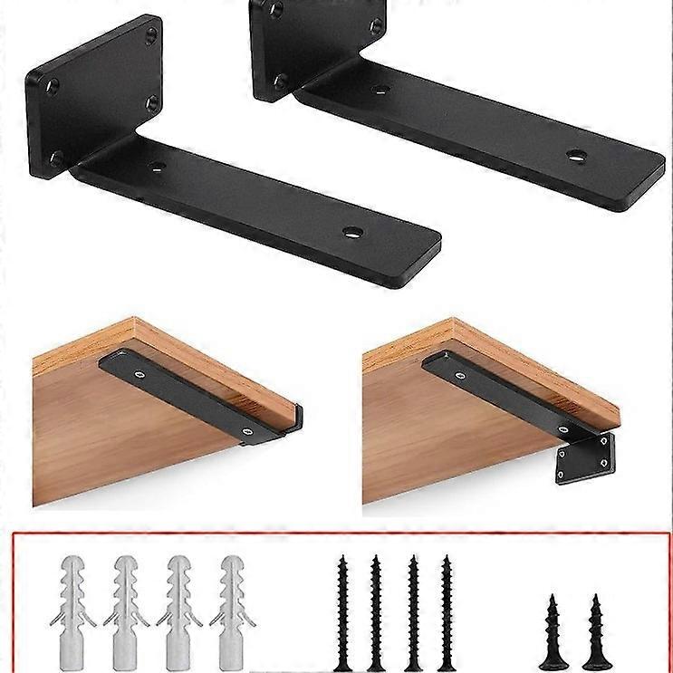 perfect Heavy Duty Floating Shelf Bracket (15.24 cm - 2 pcs.) with (0.64 cm thick) Metallic Black, holds 160+ lbs, powder coated, complete with mounti