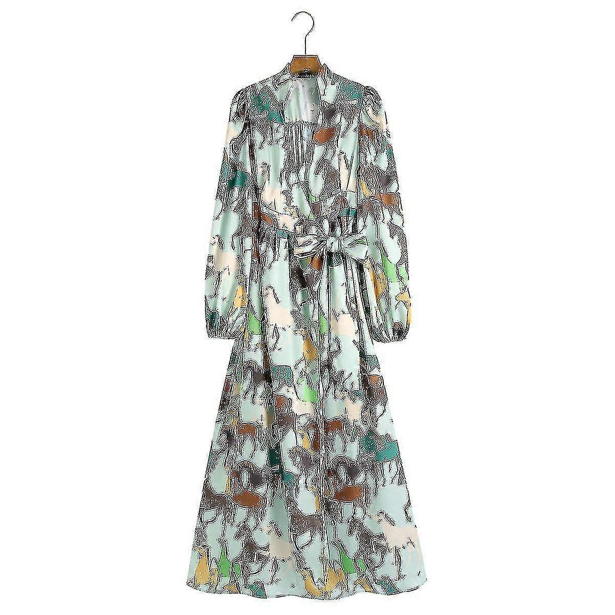 Hästtryck långärmad klänning för kvinnor