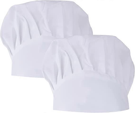 2pcs Adults Chef Hat, White Chef Cap for Men Women, Adjustable Kitchen Hat with Elastic Band, Professional Reusable Chef Hat