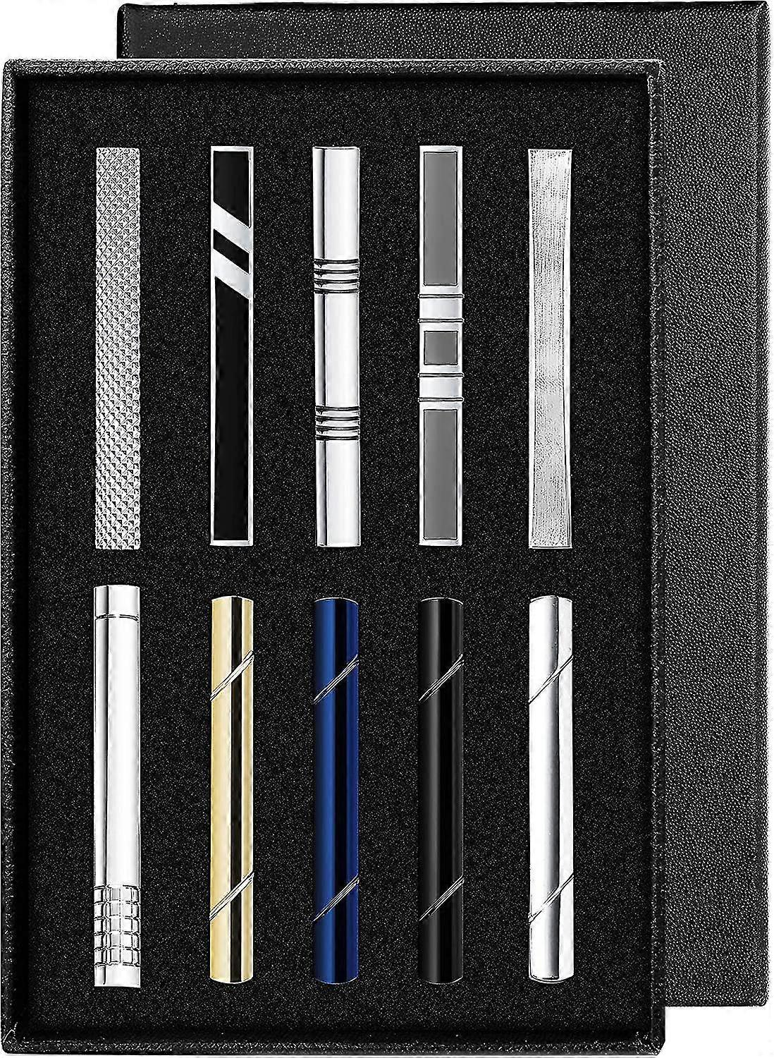 ربطة عنق كليب مجموعة للرجال شريط التعادل كليب أسود فضي اللون ذهبي اللون لأعمال الزفاف مع هدية مربع 10 قطع ربطة عنق كليب للرجال شريط التعادل كليب أسود سيلف