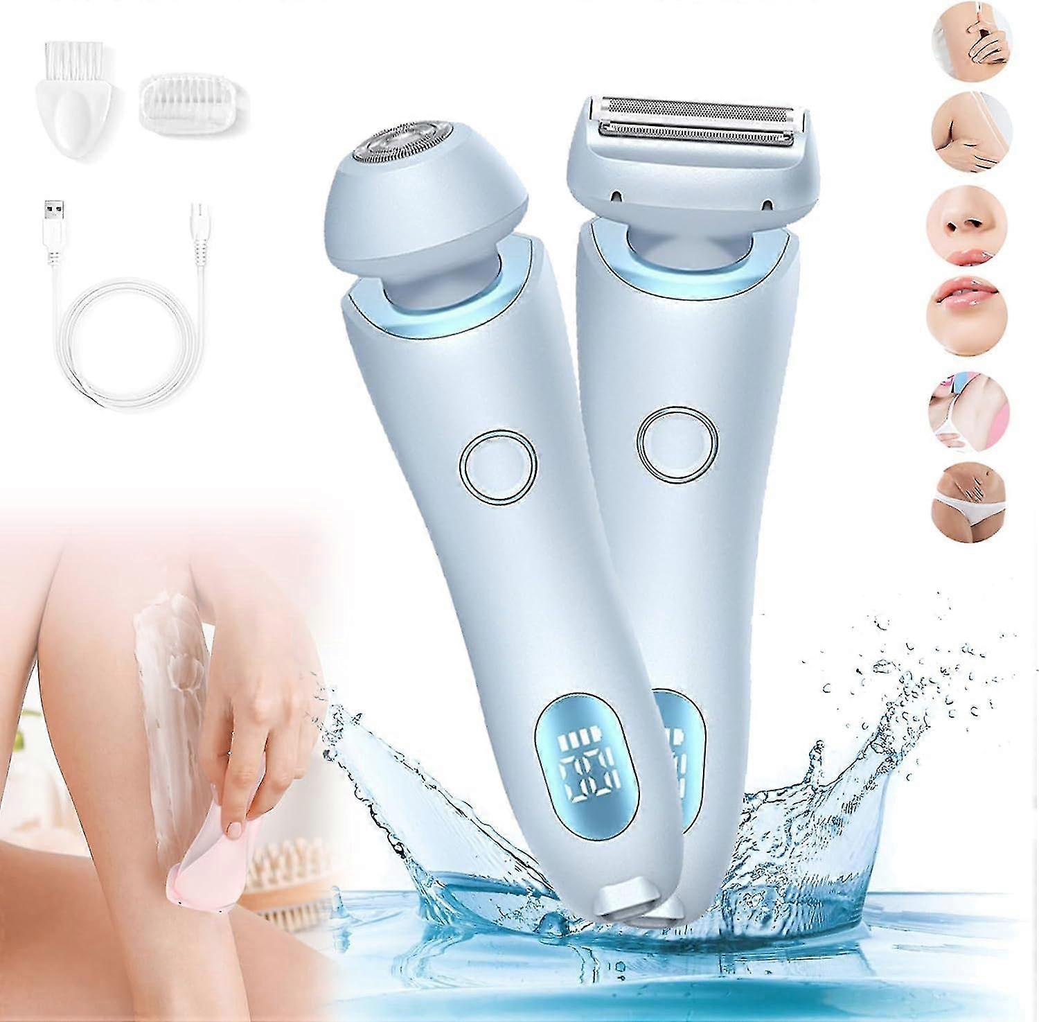 Tondeuse de bikini pour femmes, rasoirs électriques pour femmes, tondeuse à poils pubiens 2 en 1 pour femmes jambes sous les aisselles, utilisation étanche IPX7 humide et sèche