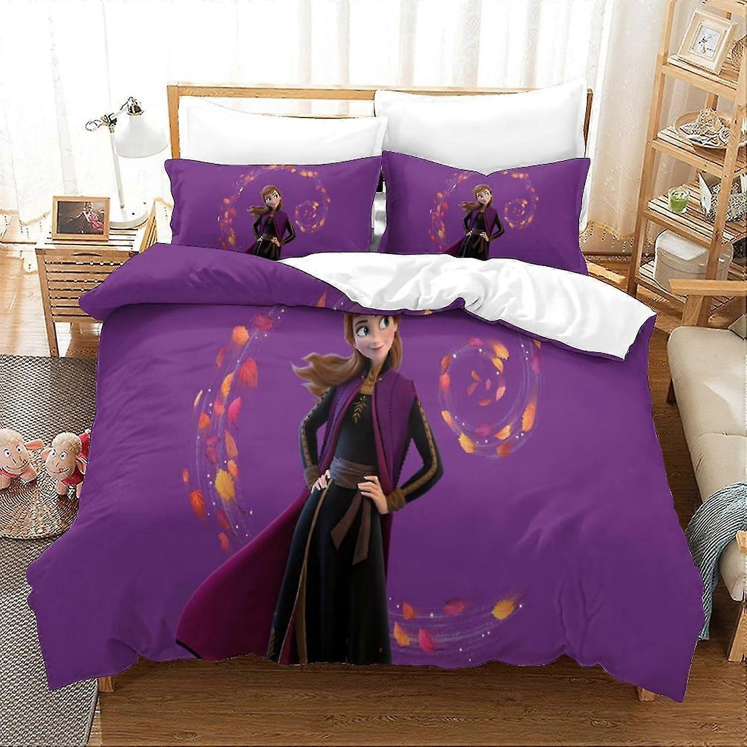 o5258 Lençóis de cama congelados Conjunto de capa de edredom para crianças jovens adultos Capas de edredom Conjunto de cama de tamanho duplo com fronhas Colcha de microfibra leve e macia