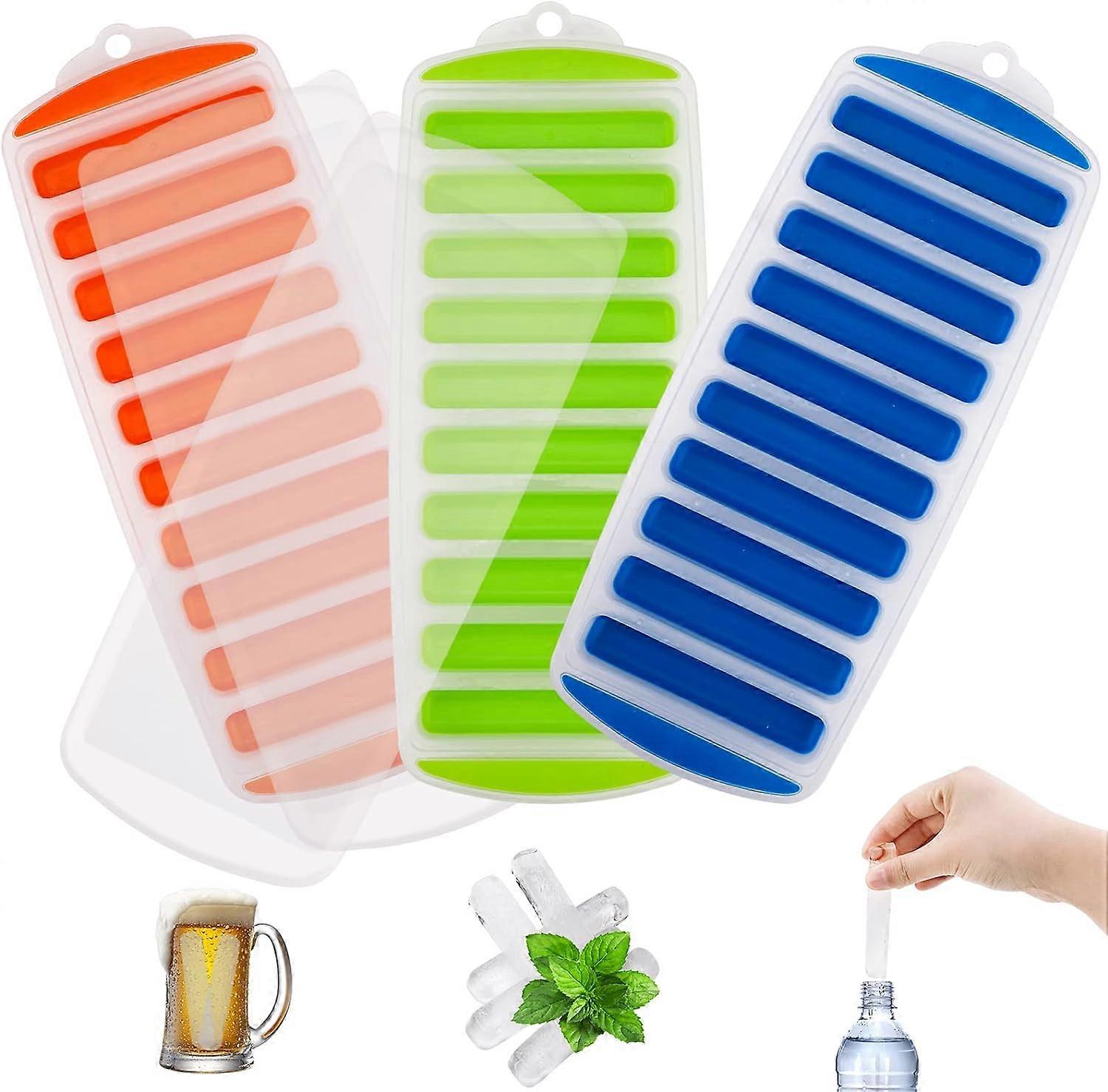 3 Pieces Ice Cube Tray, Bottle Ice Stick Trays Bottom Silicone Easy Release Reusable Ice Cube with No-Spill Removable Lid Ideal
