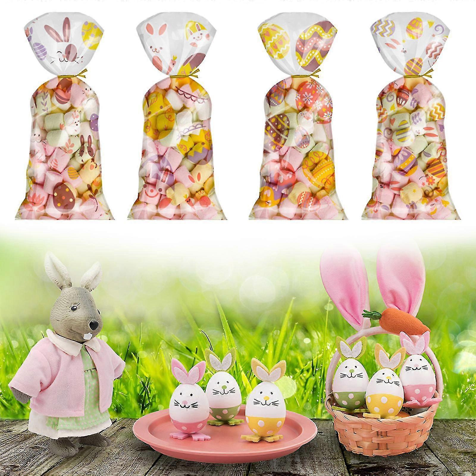 100 Pieces Cookie Packing Bags Party Supplies Easter Theme Bunny Egg Pattern
