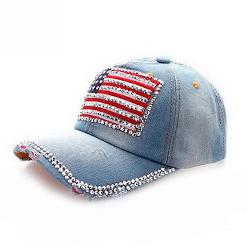 USA Flag Crystals Denim Cotton Baseball Cap Rhinestone Snapback Hat