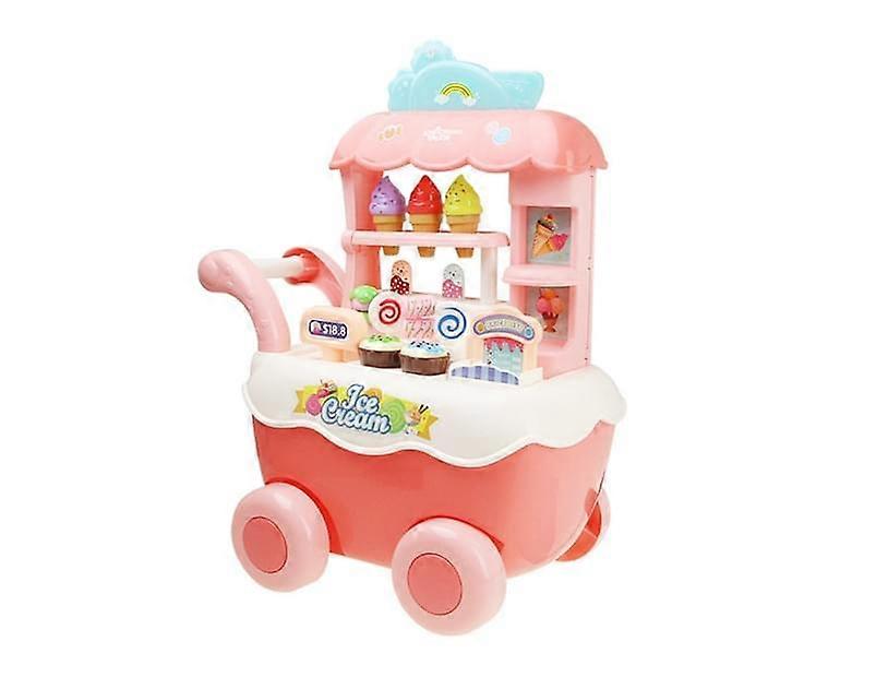 DIY تجميع محاكاة عربة الآيس كريم نموذج LED الموسيقى أطفال التظاهر باللعب لعبة الوردي