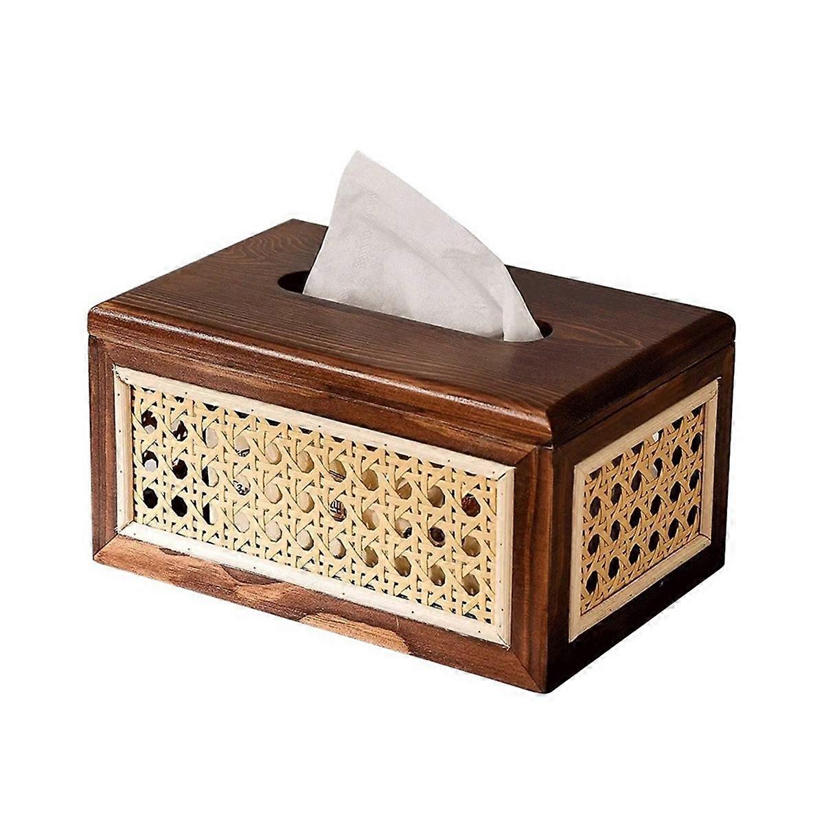 Solid Wood Rattan Tissue Box High Values Rattan Drawer Home Bedroom Living Room Coffee Table Paper Drawer,Brown