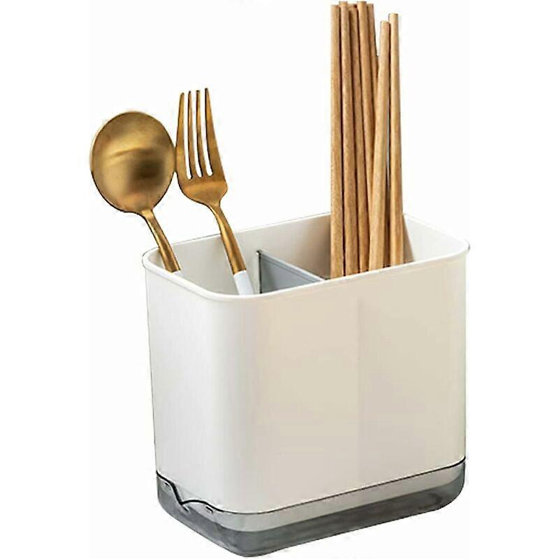 Cutlery Tray PP Plastic Drainer Dish Storage Drain Box (White)