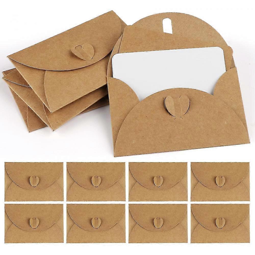 100 Kraft Paper Envelopes With 100 Blank Paper Cards, Mini Envelopes With Heart Closure For Gift Cards Diy Graffiti VRY