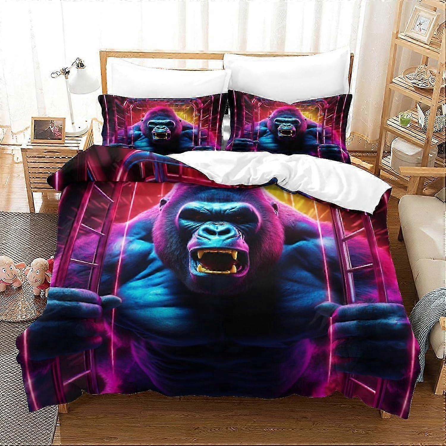 Lençóis J267 Gorilla Capa de Edredom Impressa em 3D Microfibra Macia Capas de Colcha Conjuntos de Cama com Fronha Capa de Conforto de Fácil Cuidado Zíper Oculto para K