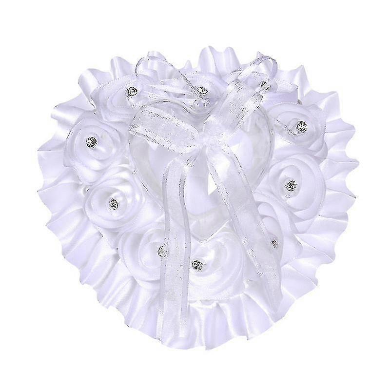 Ring Pillow White Heart Lace Ring Pillow Simulation Flower Heart Ring Setting Wedding Wedding