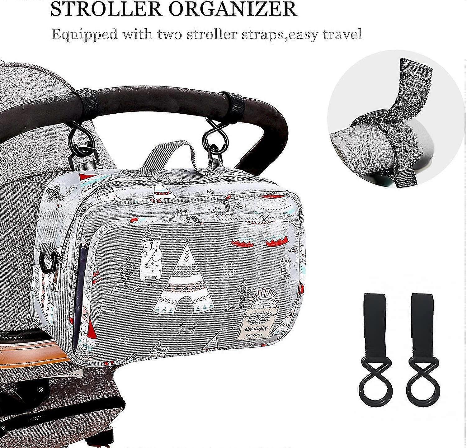 Pram Buggy Bag Organiser &amp; Stroller Organiser,large Stroller Storage With Deep Cup Holder(light Grey)