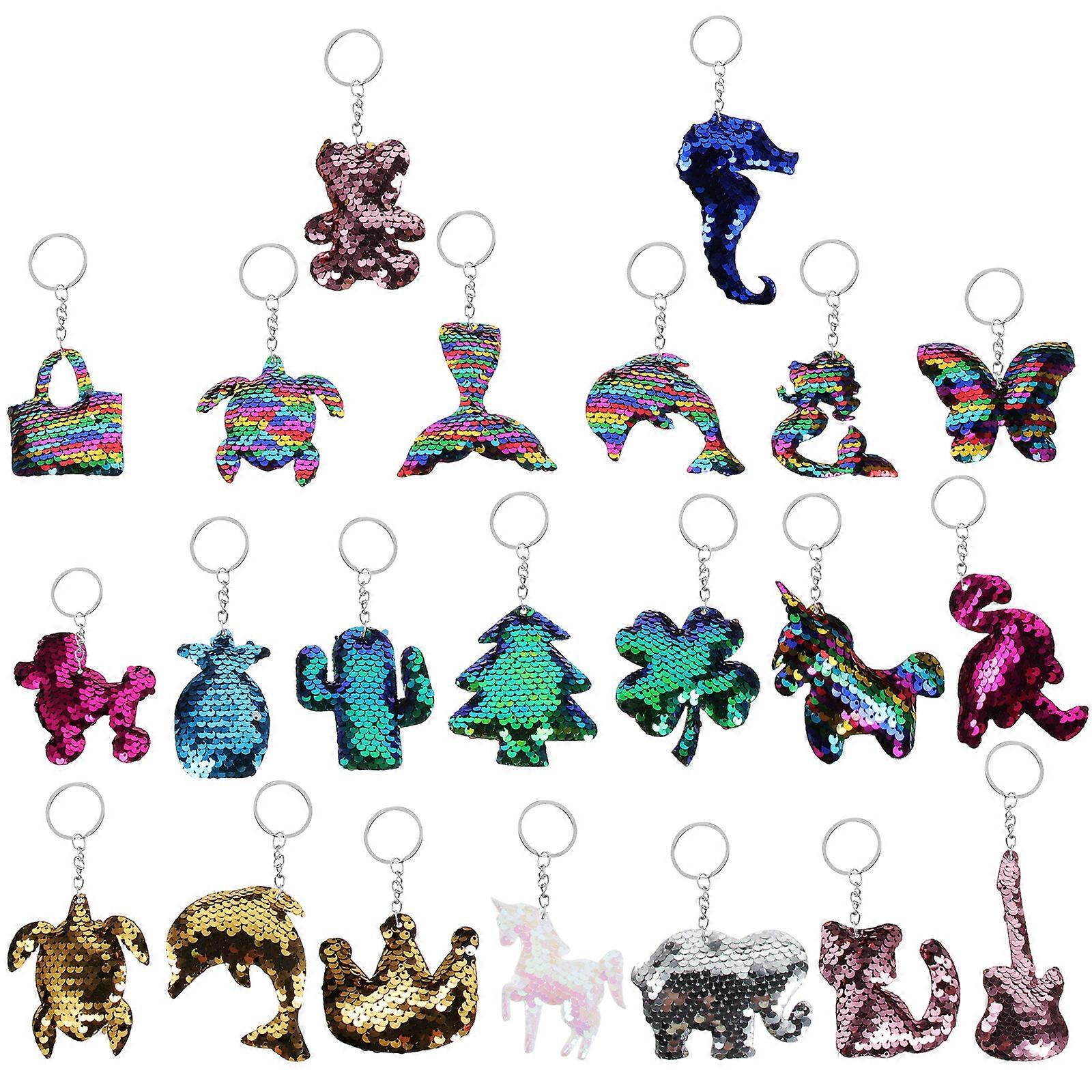 22pcs Unique Sequin Key Chain Double-side Glitter Key Ring Bag Hanging Glitter Pendant
