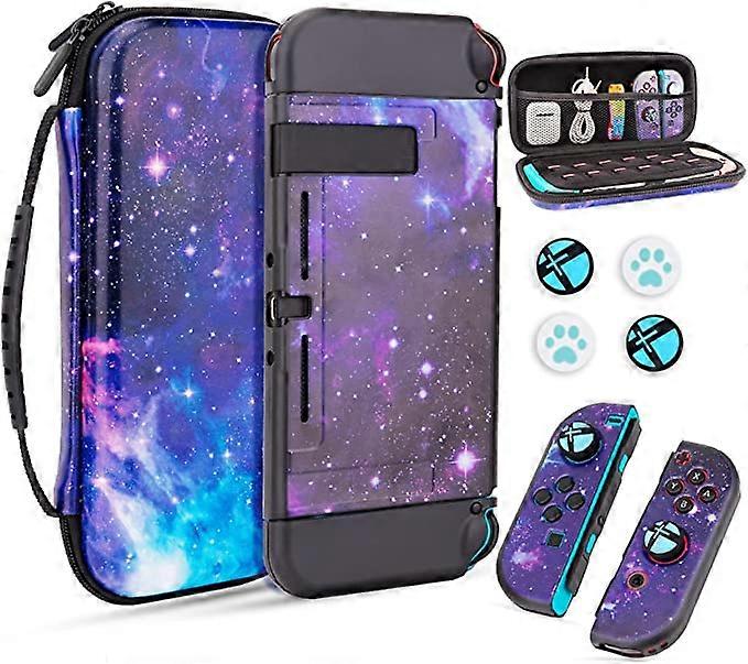 Hard Carrying Case Compatible with Nintendo Switch,Galaxy Portable Travel Case with Soft TPU Protective Cover Case & Thumb Grips for Nintendo Switch,B