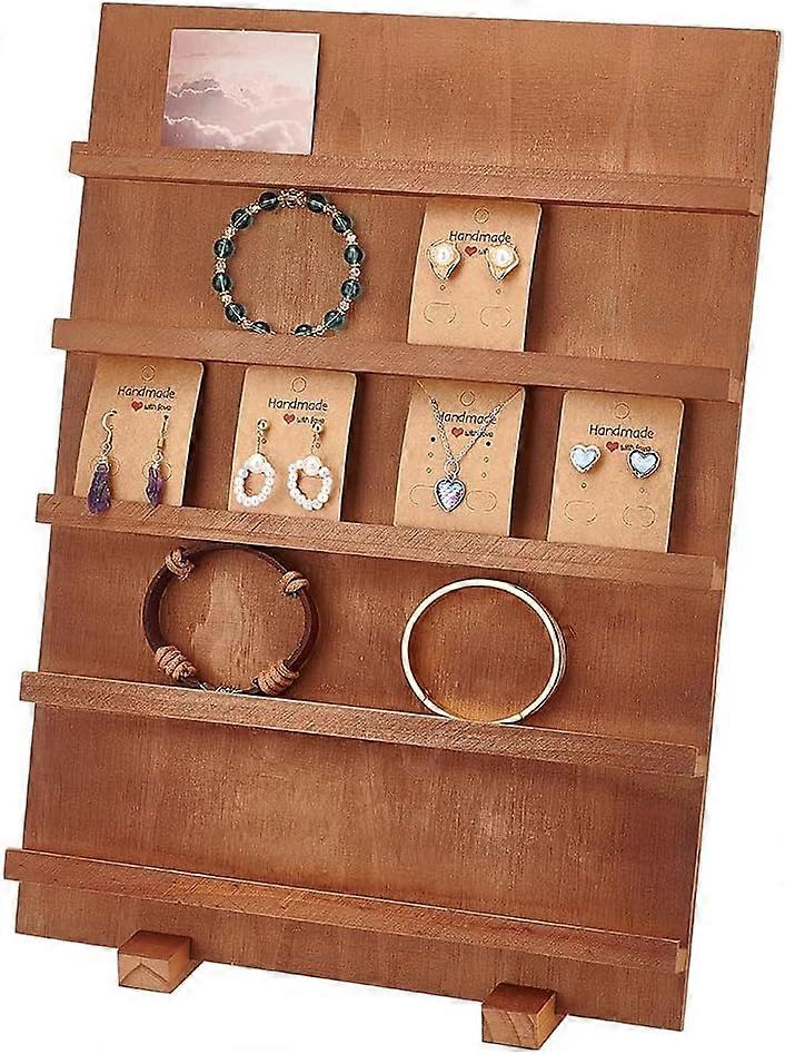 5 Tier Wooden Earring Display Stand Retail Jewelry Display Holder Removable Showcase with Slots Rustic Earring Card Sticker Display Rack for Selling C