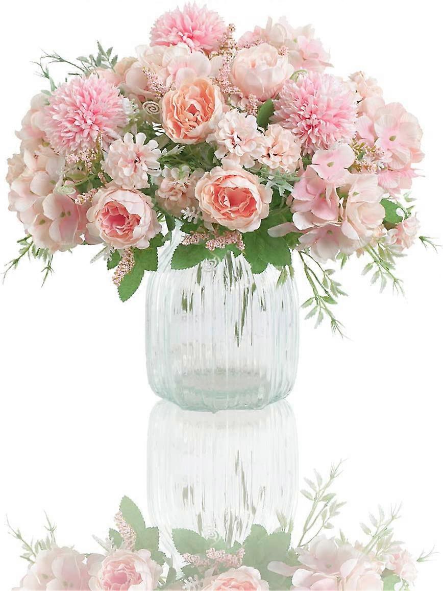 Artificial Flowers, Set of 2 Realistic Plastic Flower Arrangements (Pink)