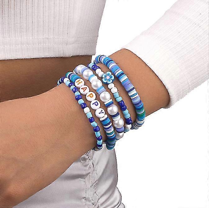 Women's Alphabet Beaded Bracelet With Stretch Colorful Stacked Bracelet