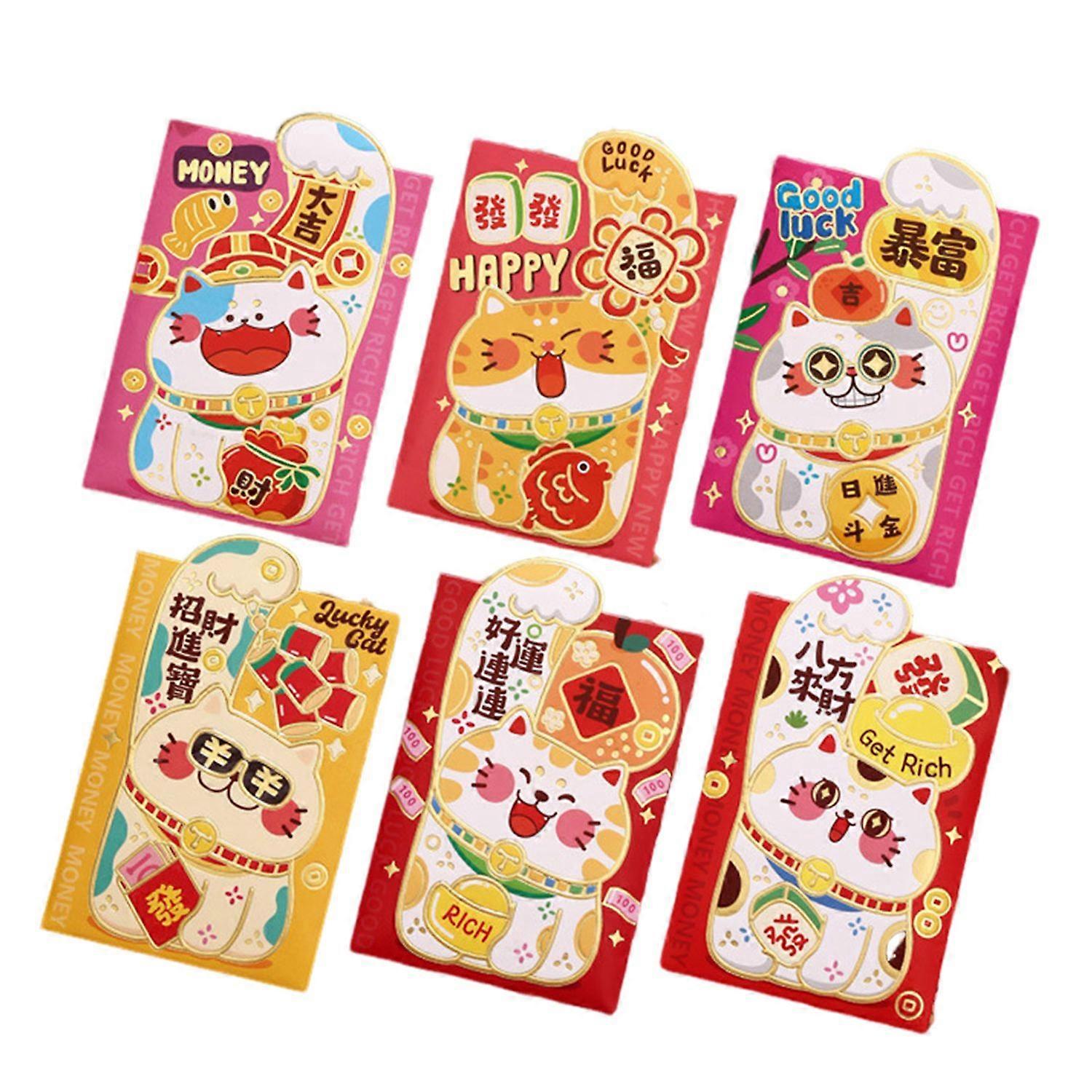 6Pcs Red Envelopes 2025 Chinese Lunar New Year Red Pocket Year of The Snake Lucky Money Envelope for