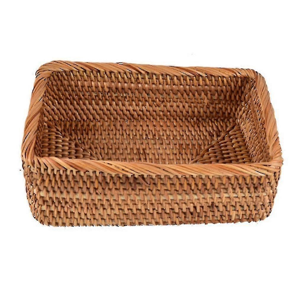 Hand-woven Rattan Wicker Basket Fruit Tea Snack Bread Basket Cosmetic Rectangular