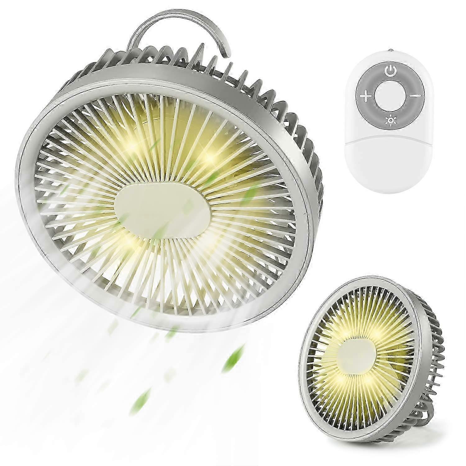 Mini Tragbarer Hängeventilator, 180 Rotation Tischventilator mit LED-Leuchten, 3 leise Geschwindigkeiten, USB wiederaufladbar