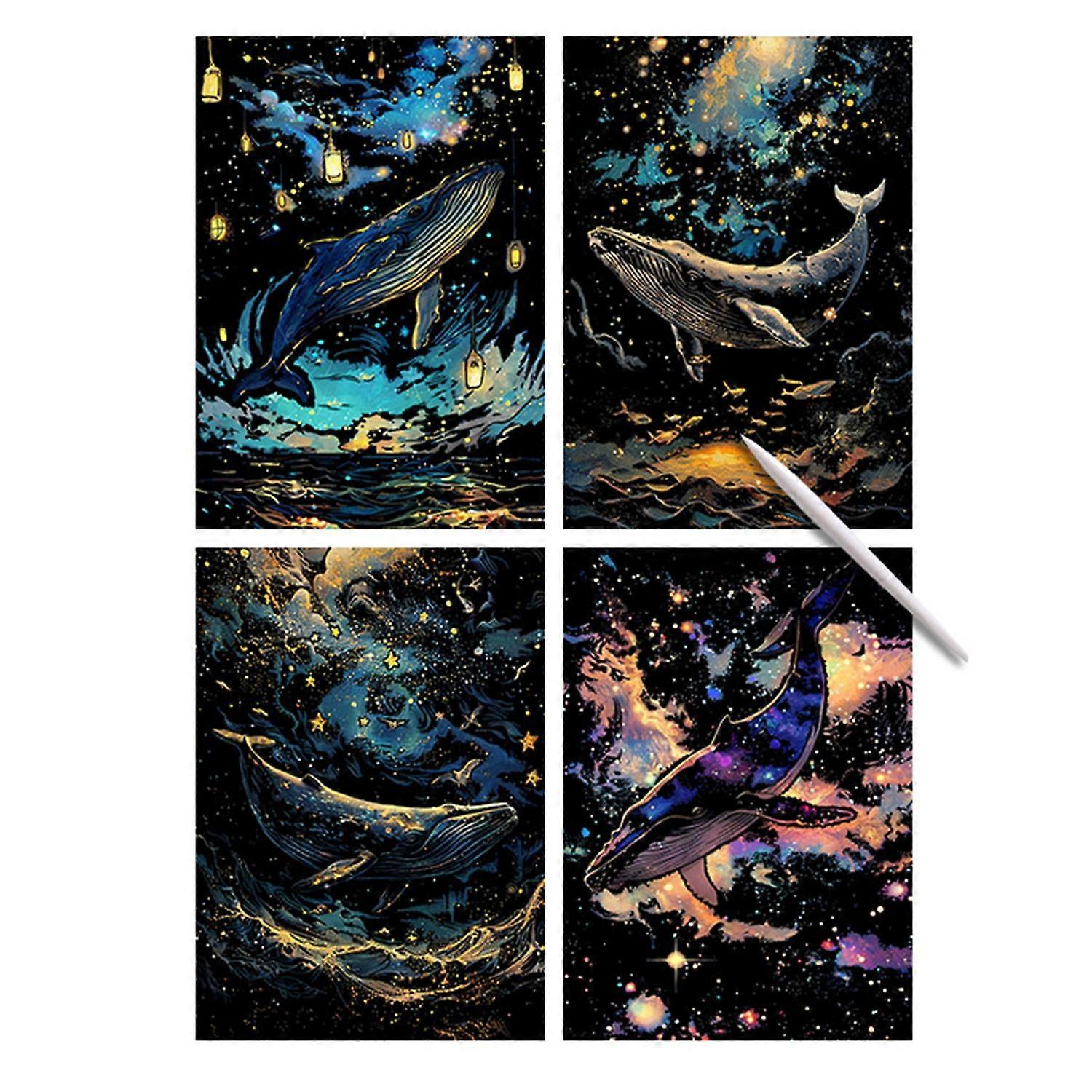 4 Sheets Scratch Paper Art Set A4 Rainbow Painting Scratchboard Kit with Tools Adult Crafts Stress
