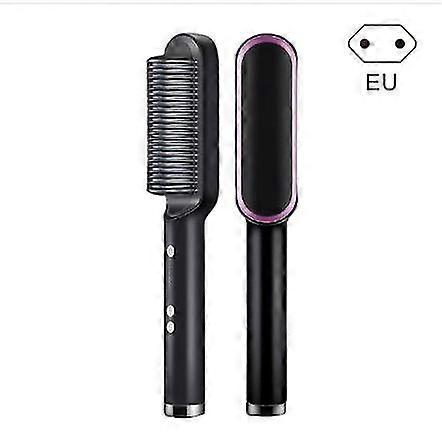 Lcd Screen Hair Comb For Both Curling And Straightening, Heating Combing Artifact, Straight Black European Standard