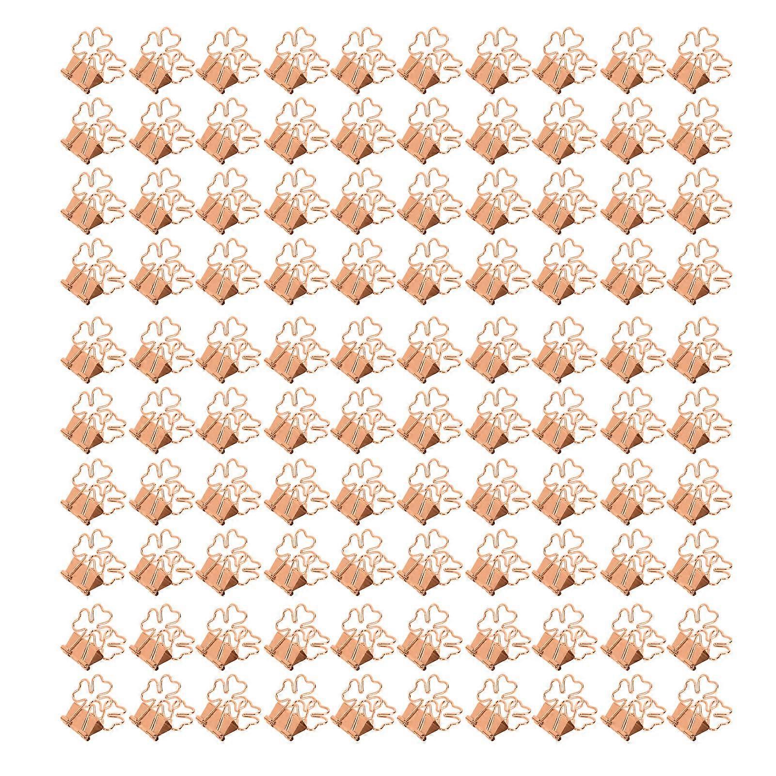100pcs Rose Gold Flower Binder Clips - Strong Clamping Force for Documents
