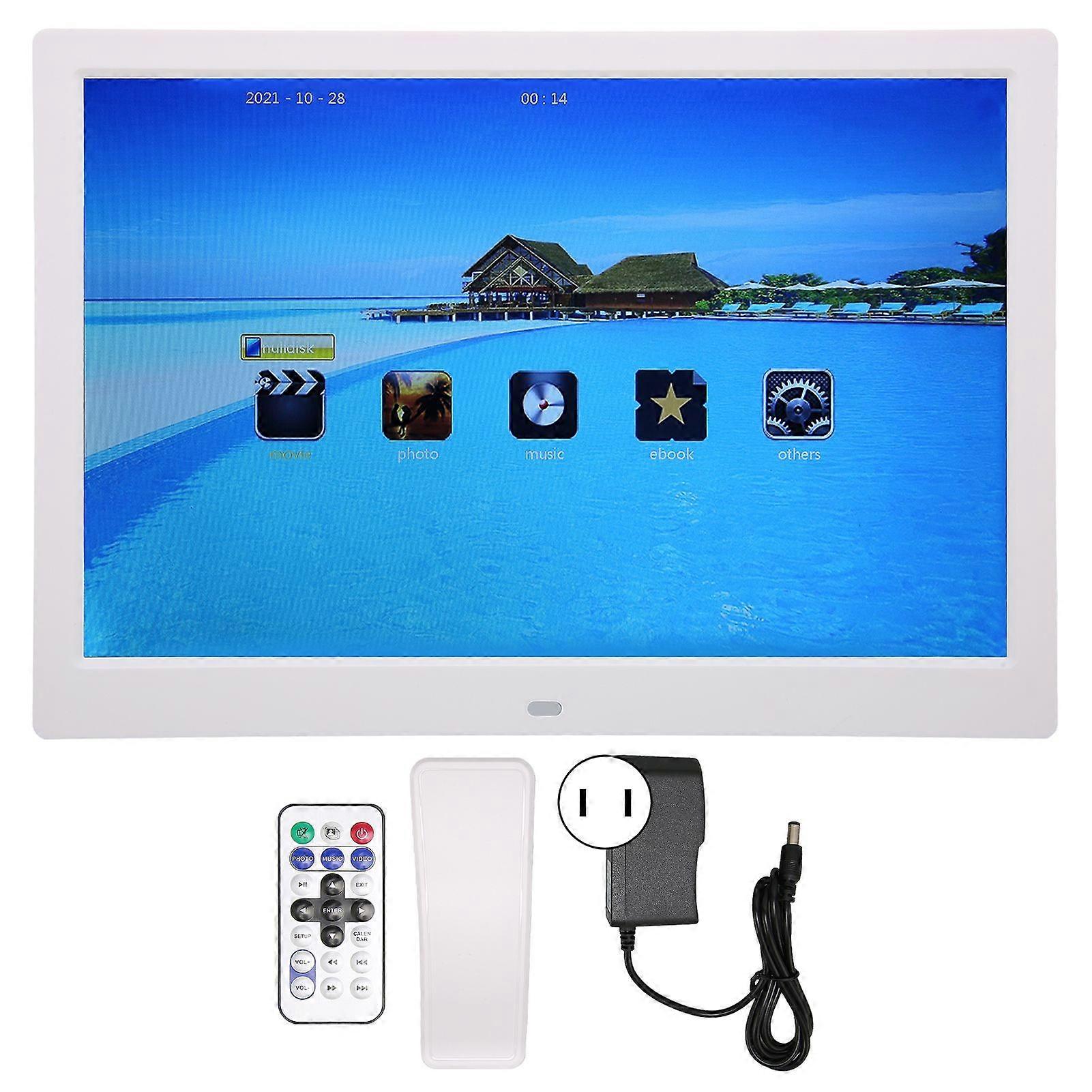 Digital Photo Frame 13 Inch HD 1280x800 LCD Display Remote Control Electronic Picture Album with Calendar 110240VWhite US Plug