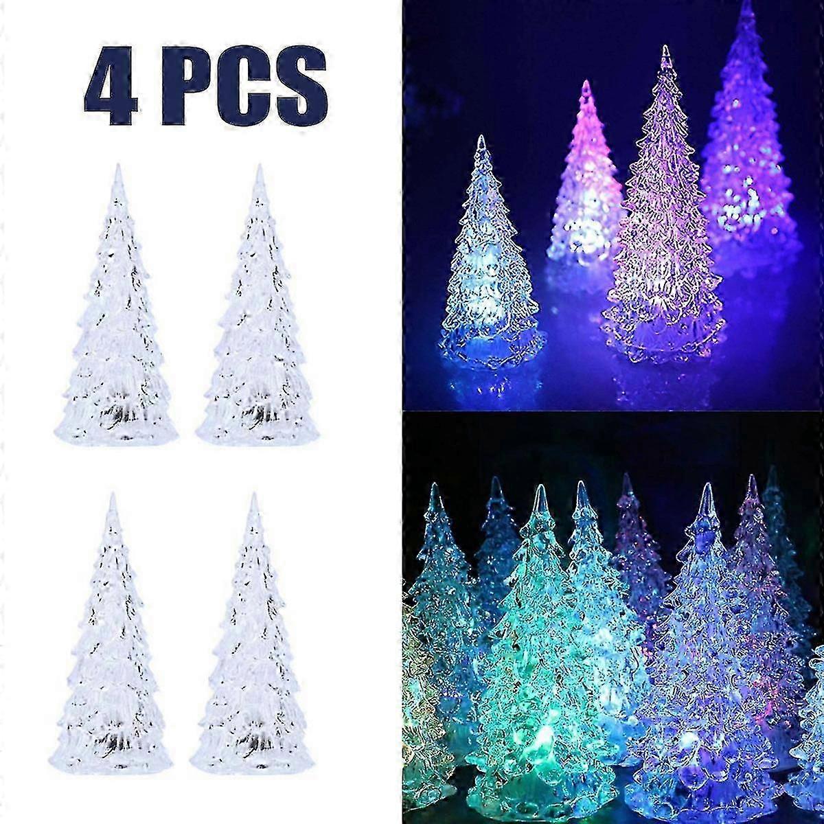4pcs הוביל עץ חג המולד מואר אקריליק צבעוני תפאורת שולחן חגיגית
