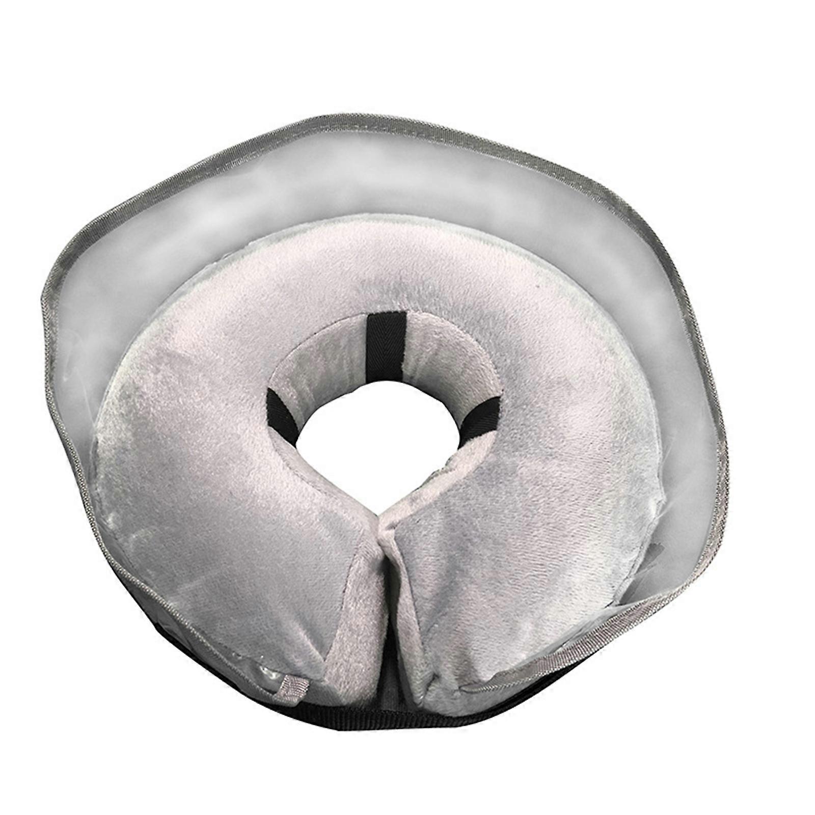 Comfortable Elizabethan Collar Inflatable After Surgery for Dogs Cats Wound Healing Easy to Eat and Drink Soft Lint S Gray