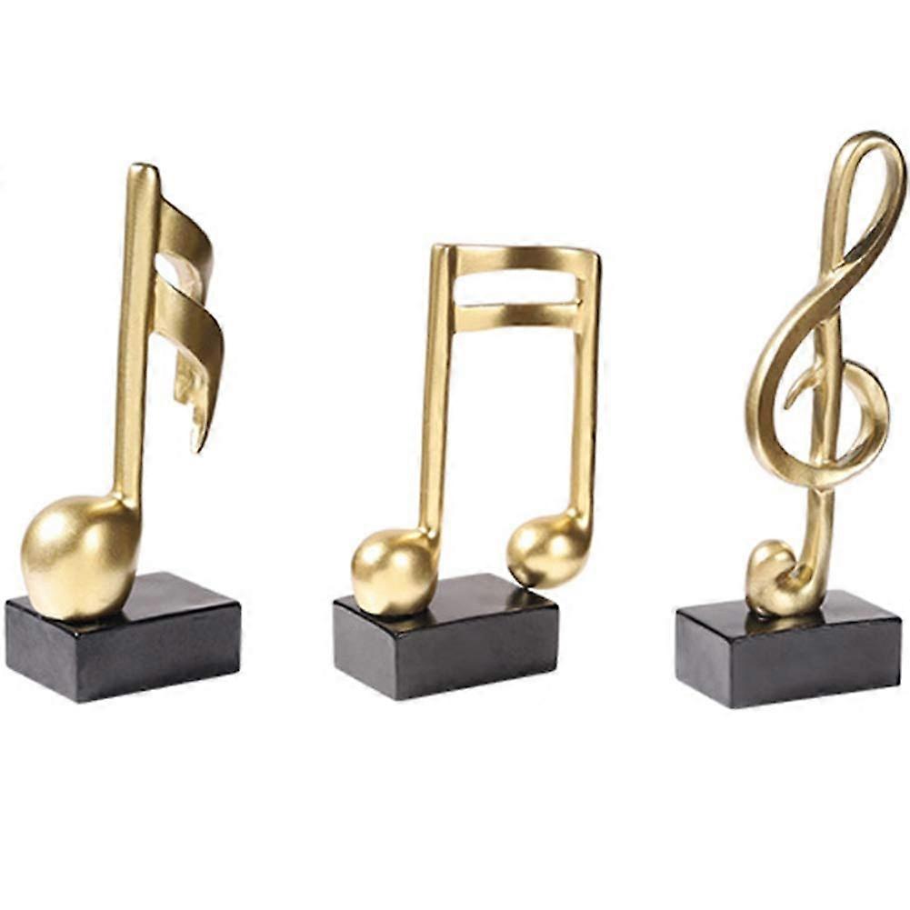 3 Pack Music Note Figurines for Home Decor 7.5 Inch Decorative Statues in Black and Gold Finish