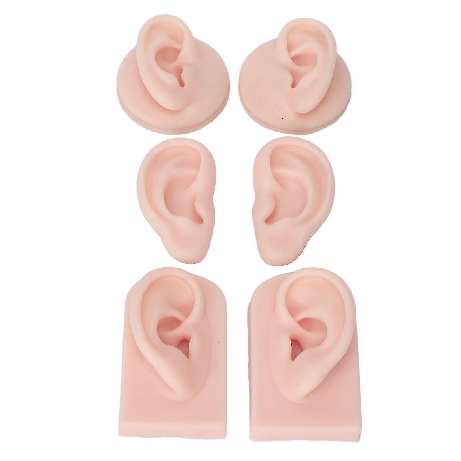 3 Pairs Silicone Ear Model Soft Flexible Simulation Human Ear Model for Piercing Practice Jewelry Display Light Skin Color