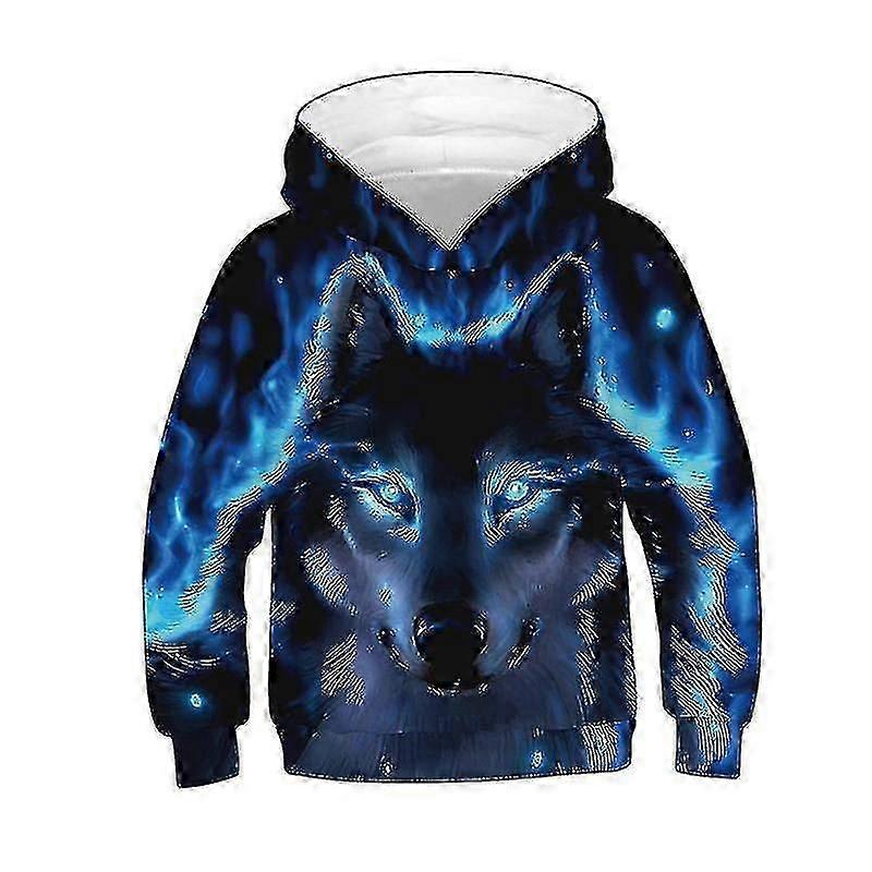 Barn Gutt Jente 3d Ulv Print Hettegenser Genser Genser Topp-3