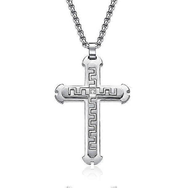 European and American Men's Titanium Steel Two-Tone Inlay Cross Pendant (Without chain)