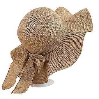 Summer beach sun hat wide brim straw hat bow hat, large brim sun hat foldable portable sun hat for women (2 pack)