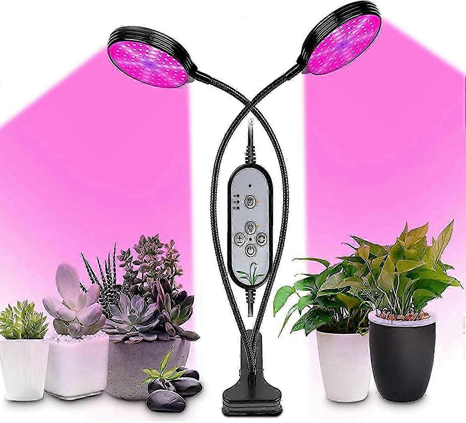 אור גידול צמחים, 156 נוריות LED אורות גידול ספקטרום מלא לצמחי בית, מנורת גידול 2 ראשים עם טיימר 4/8/12h, 3 מצבי אור 5 רמות עמעום, 360 adjus