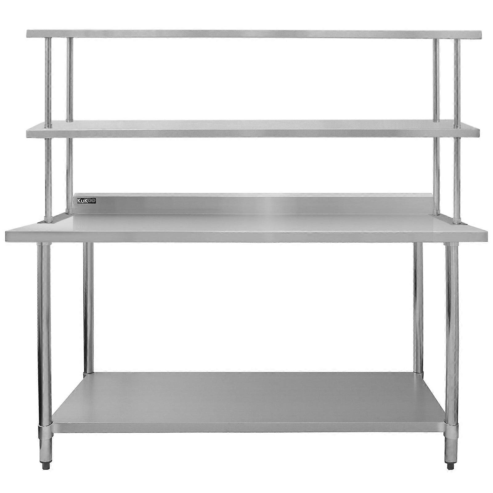 Prep Bench With Double Over-shelf Commercial Heavy Duty Work Table Kitchen Prep-table Stainless