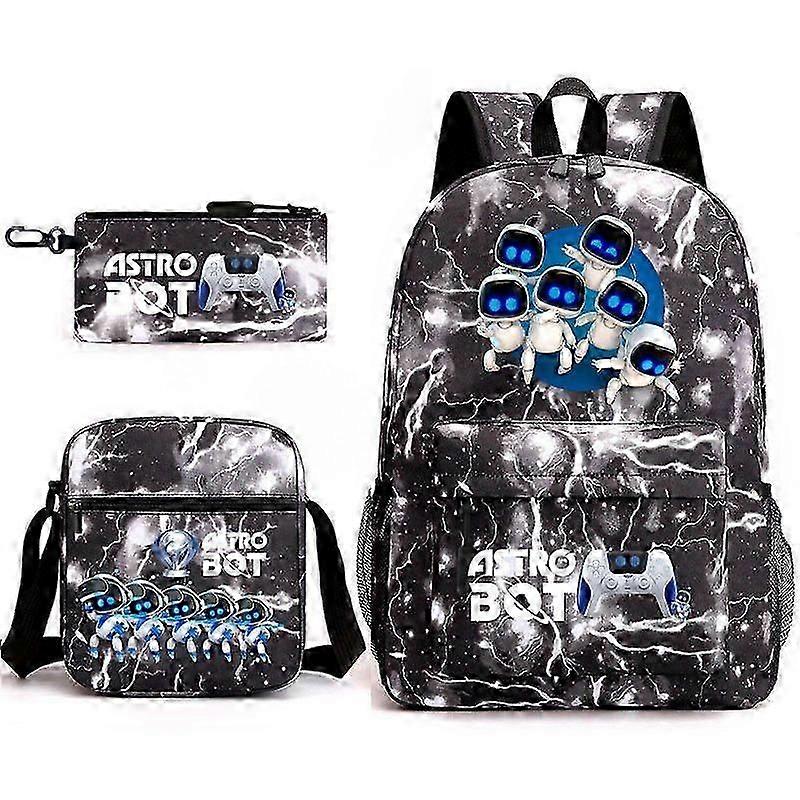 3 stk Astro Bot Ungdom Skoleveske Space Robot Ryggsekk