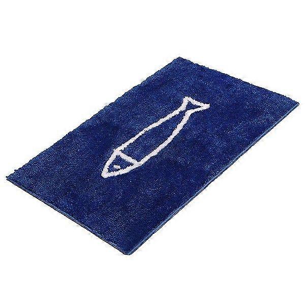 Blue & White Microfiber Bathroom Floor Mat 45 x 65 cm, Non-Slip, Quick Drying, Absorbent, Durable, Stylish Fish Pattern