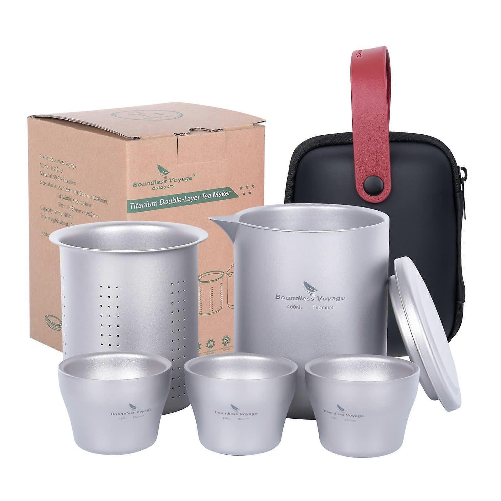400ml titanium tea maker set with 3 cups, for camping etc.